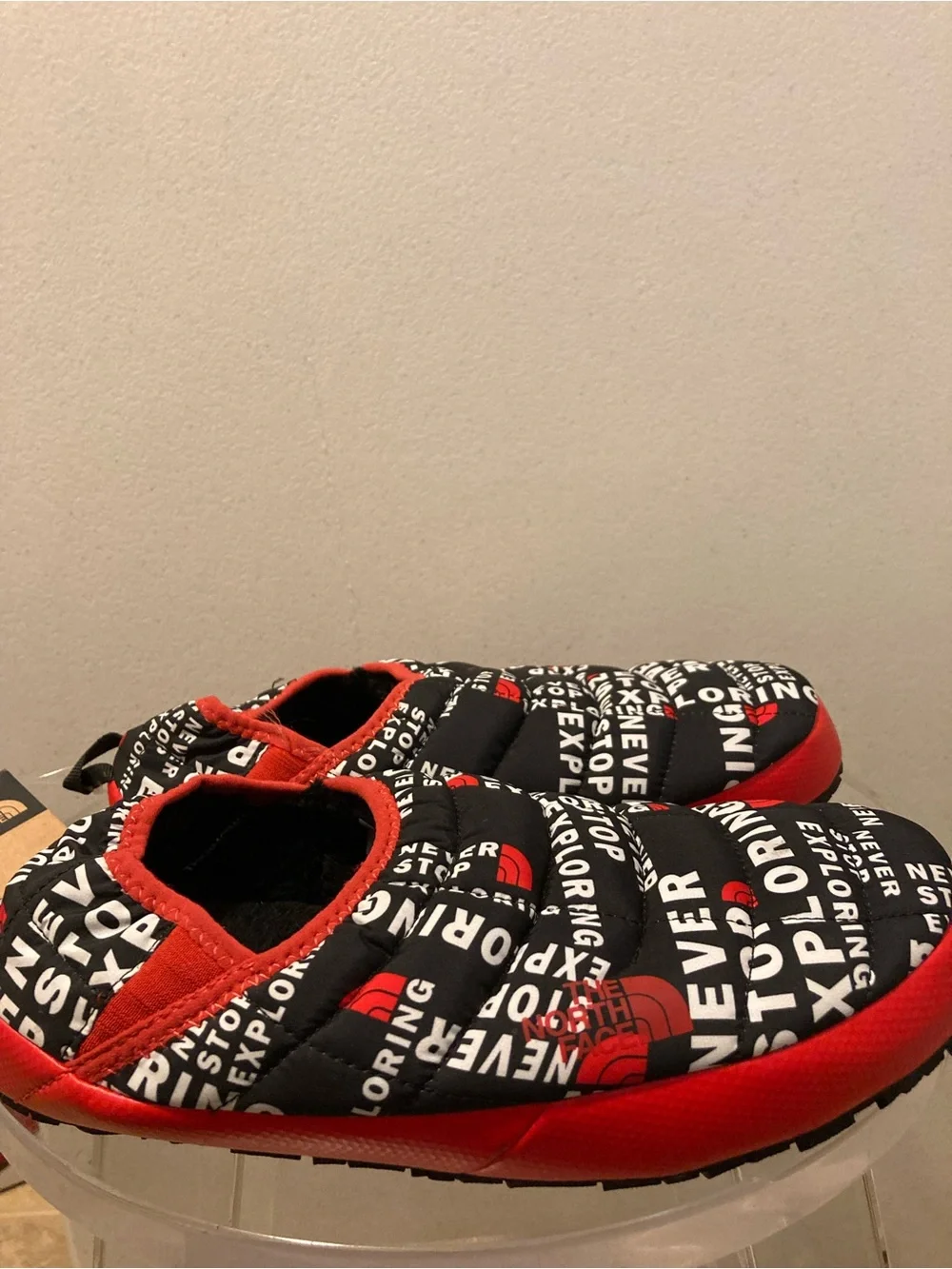 The North Face Black & Red Quilted Slip-On Cozy Slippers